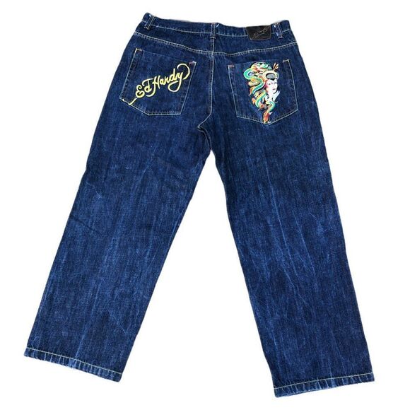 RARE Ed Hardy Embroidered Jeans Size 40 'Snake Head' - Picture 3 of 7